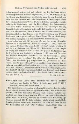 451-452 [Rezension] Wörterbuch zum Codex iuris canonici