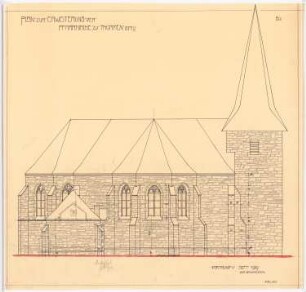 Erweiterung der Remaklus-Kirche, Thommen: Seitenansicht (1:50)