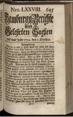 Nro. LXXVIII. auf das Jahr 1744. den 1. October. - Nro. LXXXVI. auf das Jahr 1744. den 30. October.