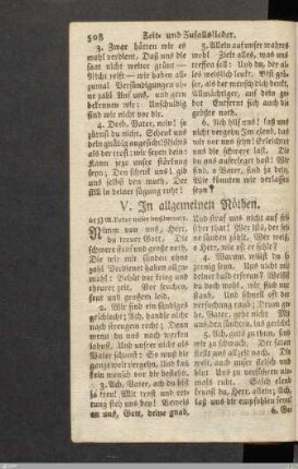 V. In allgemeinen Nöthen.