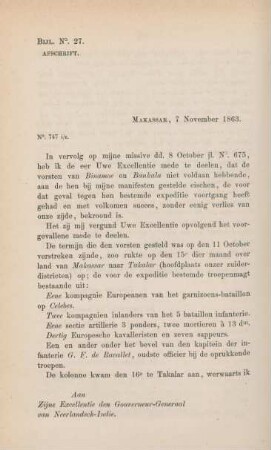 Bijl. No. 27. Afschrift. Makassar, 7. November 1863