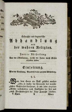 Einleitung. Plan der Vorsehung, Grundriß dieser zweyten Abtheilung.