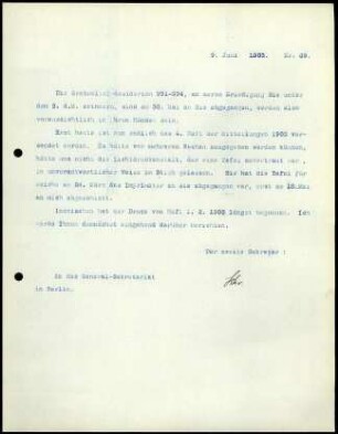 Bericht des zweiten Sekretars an das General-Sekretariat
