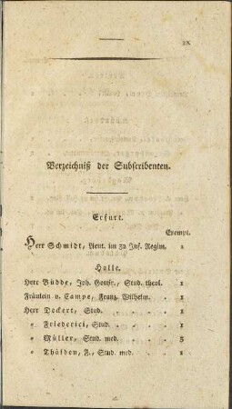 Verzeichniß der Subscribenten
