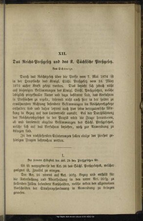 XII. Das Reichs-Preßgesetz und das K. Sächsische Preßgesetz