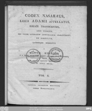 T. 2: Codex Nasaraeus, liber Adami appellatus