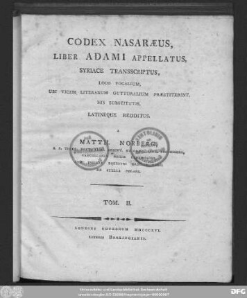 T. 2: Codex Nasaraeus, liber Adami appellatus