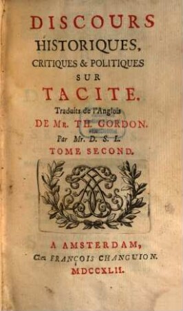 Discours Historiques, Critiques & Politiques Sur Tacite, 2