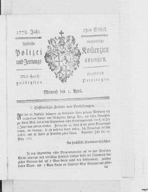 13tes Stück., Ausgabe vom 1. April 1778