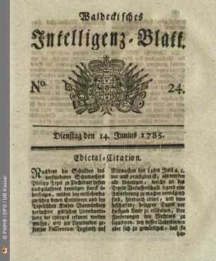 No. 24, Dienstag den 14. Junius 1785
