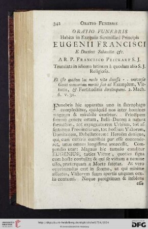 Oratio Funebris Habita in Exequiis Serenissimi Principis Eugenii Francisci