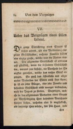 VII. Ueber das Vergnügen eines stillen Lebens.