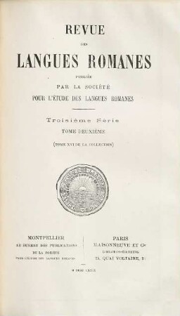 Revue des langues romanes. 16 = Sér. 3, T. 2. 1879