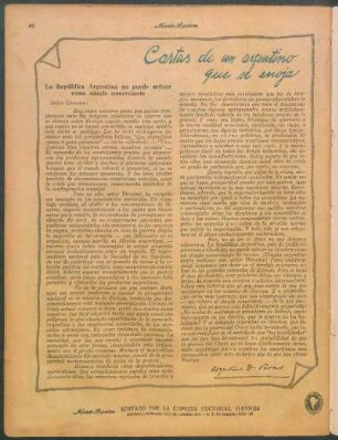 Cartas de un argentino que se enoja : República Argentina no puede actuar como simple comerciante