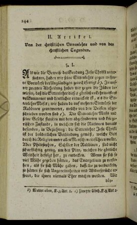II. Artikel. Von der christlichen Sittenlehre und von den christlichen Tugenden.