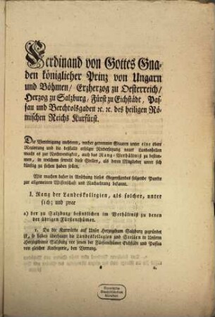 Kurfürstlich Salzburgische Verordnung über die Rangverhältnisse der Staatsdienerschaft : dd. Salzburg d. 21. Sept. 1803