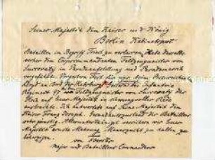 Text eines Antworttelegramms vom Kommandeur Sigismund von Förster an Kaiser Wilhelm II. über Aufenthalt des Bataillons in Triest