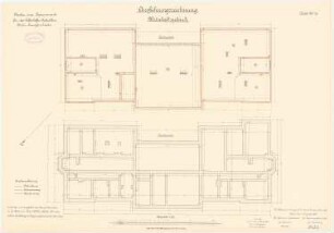 Kaserne für das Luftschiffer-Bataillon, Berlin-Jungfernheide: Wirtschaftsgebäude: Grundriss Fundamente, Dachgeschoss 1:100