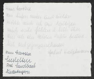 Brief von Gerhart Hauptmann an Hans Carossa, geschrieben von Annie Pollak