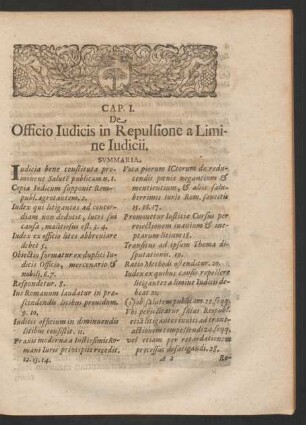 Cap. I. De Officio Iudicis in Repulsione a Limine Iudicii.