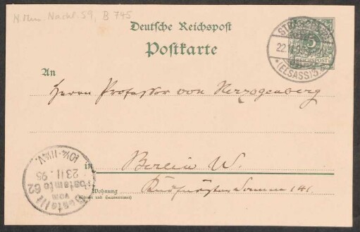Postkarte an Heinrich von Herzogenberg : 22.11.1895