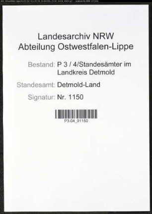 Heiratsregister Standesamt Detmold-Land