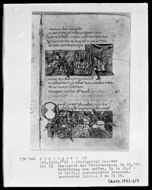 Der Stuttgarter Bibelpsalter — Textseite mit zwei Miniaturen, Folio 59recto