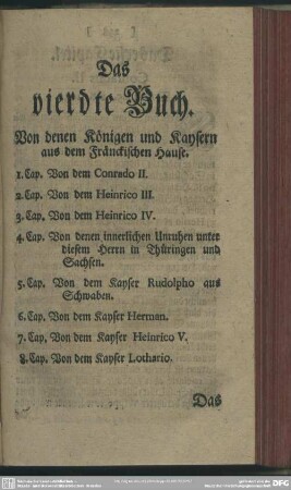 Das vierdte Buch. Von denen Königen und Kaysern aus dem Fränckischen Hause