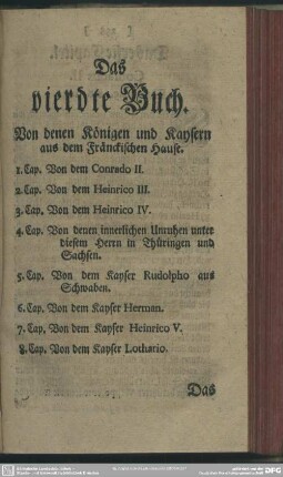 Das vierdte Buch. Von denen Königen und Kaysern aus dem Fränckischen Hause