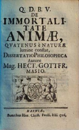 De Immortalitate Animae : Qvatenus e Naturae lumine constat, Dissertatio philosophica