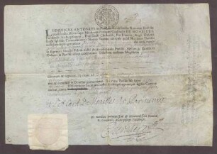 Subdiakonatsweihezeugnis des Johann Wilhelm Twickel von Havixbeck.