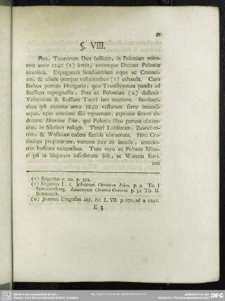 § VIII. De excursione partis Tatarorum in Poloniam
