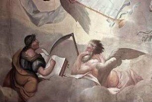Fama, umgeben von Allegorien der Wissenschaften