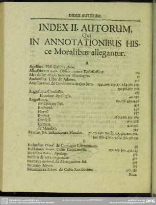 Index II. Autorum, Qui In Annotationibus Hisce Moralibus allegantur