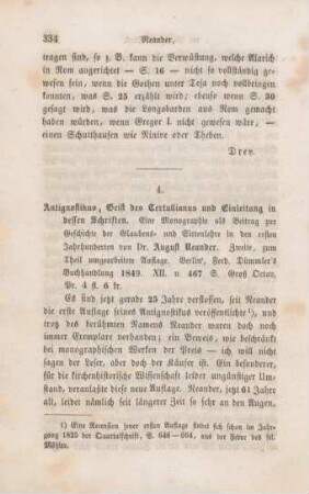 334-344 [Rezension] Neander, August, Antignostikus, Geist des Tertullianus und Einleitung in dessen Schriften
