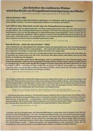 Flugschrift mit Zitaten bedeutender Persönlichkeiten zur Kriegsdienstverweigerung und US-amerikanischen Weltraumverteidigungsinitiative "SDI" - Sachkonvolut
