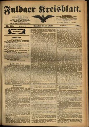 Erste Ausgabe vom Samstag, den 31. Oktober 1908.