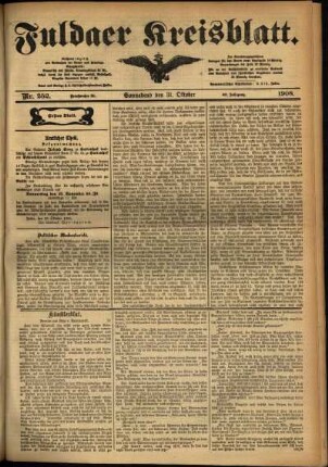 Erste Ausgabe vom Samstag, den 31. Oktober 1908.