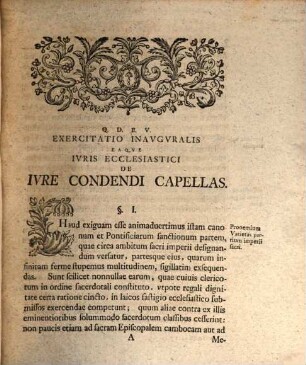 Exercitatio inauguralis eaque iuris ecclesiastici de iure condendi capellas