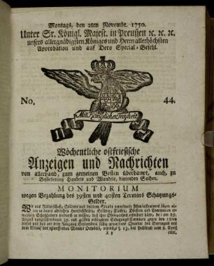No. 44. Montags, den 2ten Novembr. 1750.