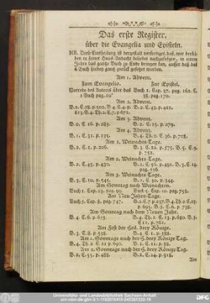 Das erste Register. über die Evangelia und Episteln.