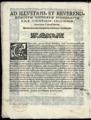 Dedikation an Nicolaus Sfondratum Kardinal von Cremona