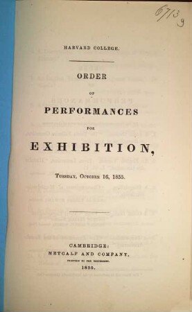Order of performances for exhibition. 1855, 16. Okt.