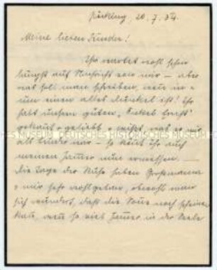 Brief von Ernst Röhms Schwester mit der Nachricht von dessen Ermordung im Zusammenhang mit dem sogenannten "Röhm-Putsch" - Personenkonvolut