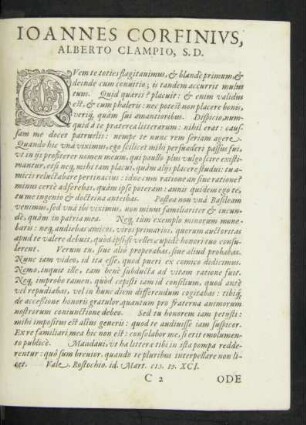 Ioannes Corfinius, Alberto Clampio, S. D.