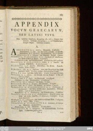 Appendix Vocum Graecarum, Sed Latini Usus.