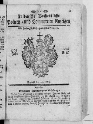 11tes Stück, Ausgabe vom 11. Merz 1768
