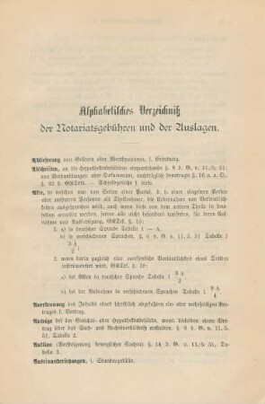 Alphabetisches Verzeichniß der Notariatsgebühren und der Auslagen