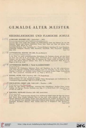 Niederländische und Flämische Schule (Nr. 1-73)