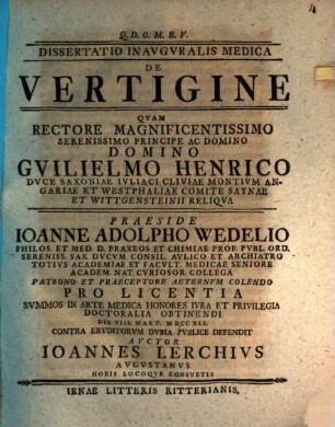 Diss. inaug. med. de vertigine